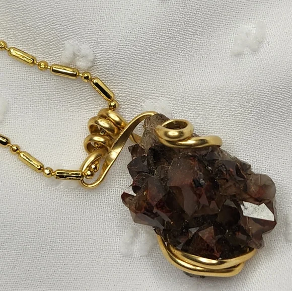 Gold Wired Crystal Necklace with Dark Smoky Quartz Stone - Picture 7 of 8